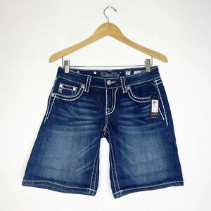 Miss Me Signature Midi Rise Shorts Dark Wash Size 27 NWT